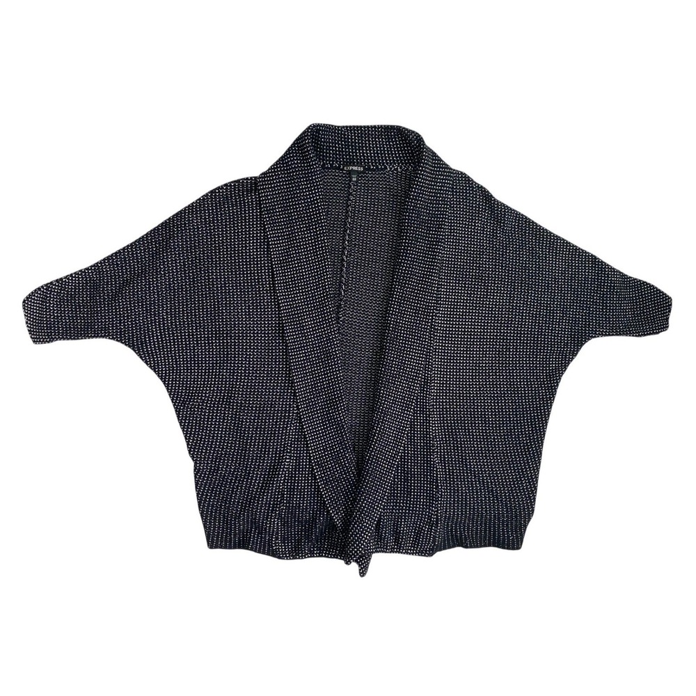 Express Wmn's BW Textured Knit Batwing Open Front Cardigan Shrug‎ Sweater XS/S
